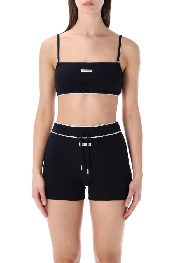 MARINE SERRE Ribbed Fine Strap Bra - Black