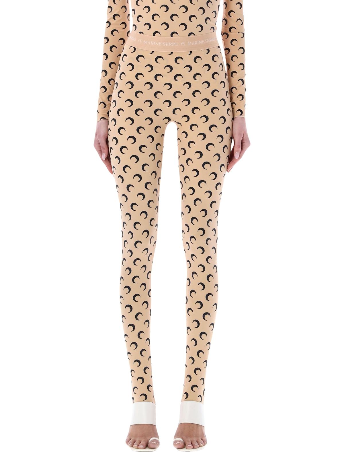 MARINE SERRE All-over Moon Print Leggings - Tan Black Moon - Image 1 of 3