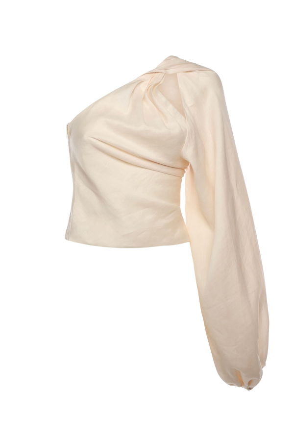 Self-Portrait Draped Sleeve Top - Cream
