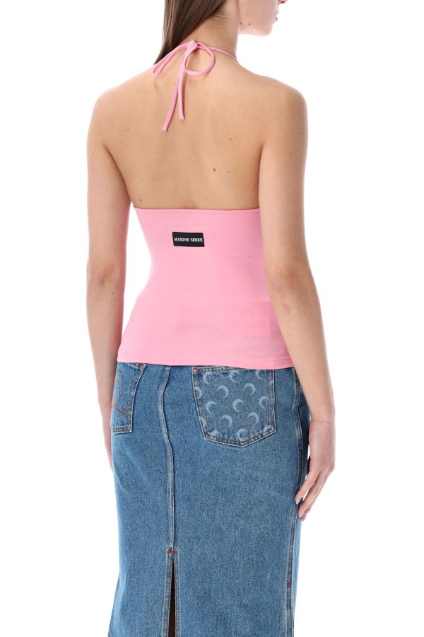 MARINE SERRE Pearl Logo Halter Top - Pink