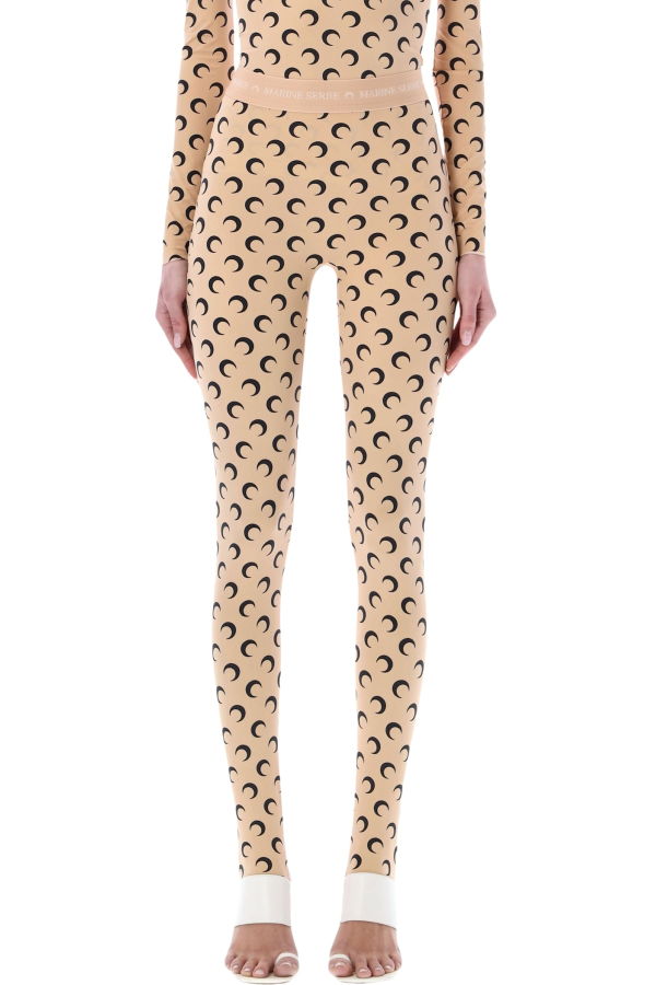 MARINE SERRE All-Over Moon Print Leggings - Tan Black Moon