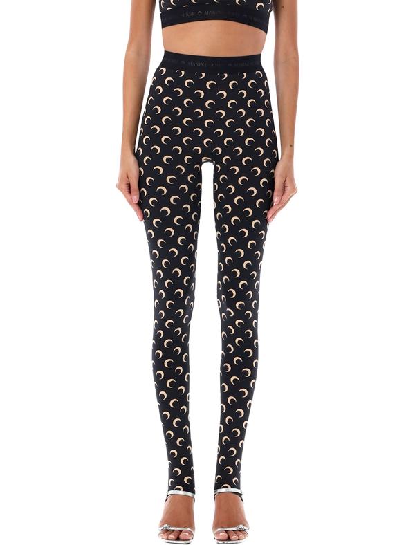 MARINE SERRE All-Over Moon Print Leggings - Black/Moon Tan
