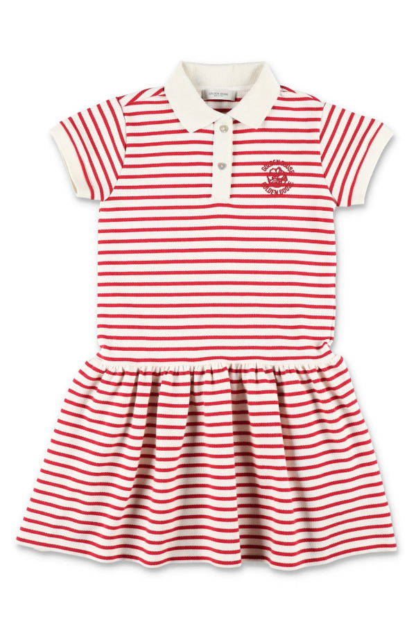 KIDS Golden Goose Striped Polo Dress - Arctic Wolf/Red