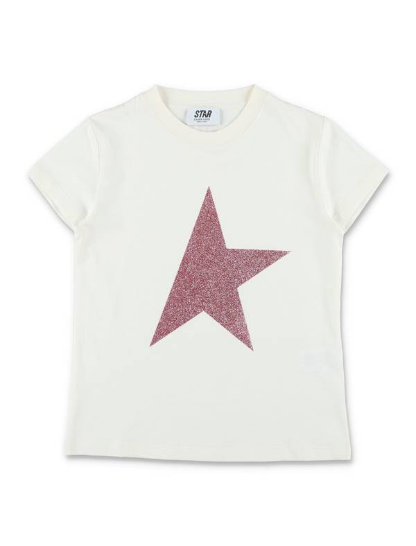 KIDS Golden Goose Glitter Star Cotton T-Shirt - Heritage White