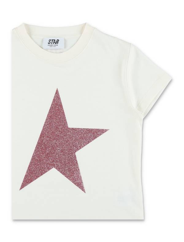 KIDS Golden Goose Glitter Star Cotton T-Shirt - Heritage White