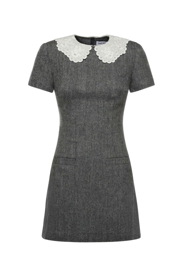 Self-Portrait Wool Knit Mini Dress - Gray