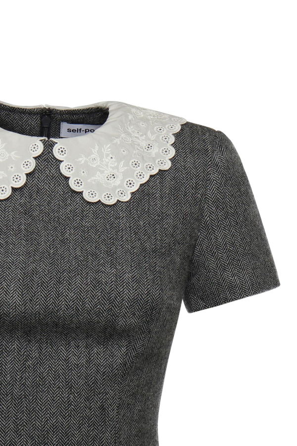 Self-Portrait Wool Knit Mini Dress - Gray