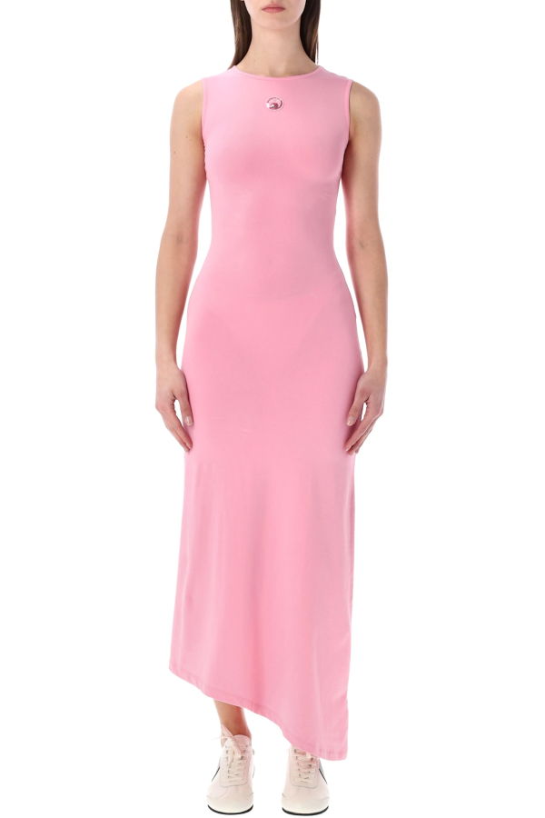 MARINE SERRE Pearl Logo Asymmetrical Long Dress - Pink
