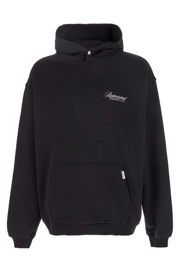 Represent Front and Back Logo Print Hoodie - Black