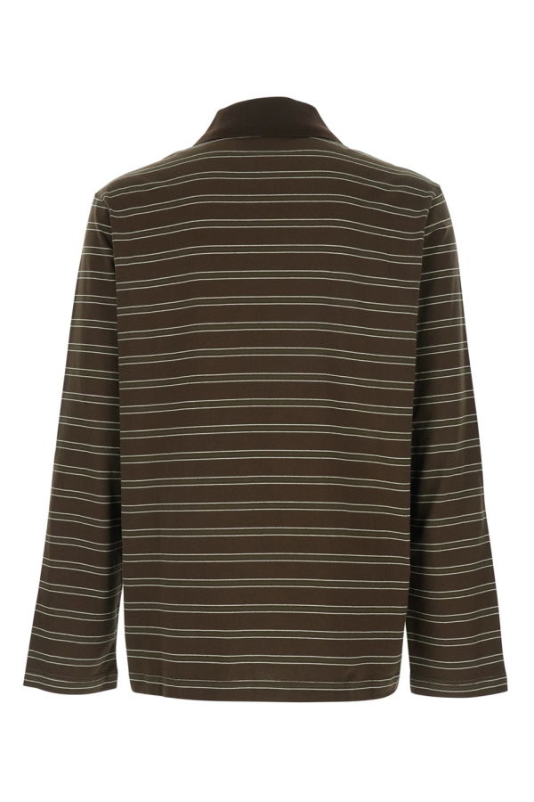 A.P.C. Long Sleeve Polo With Logo Embroidery On The Front And All-Over Stripe Motif - Brown