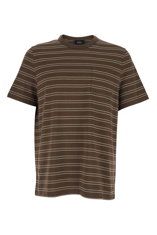 A.P.C. Crew Neck Striped Logo T-Shirt - Brown