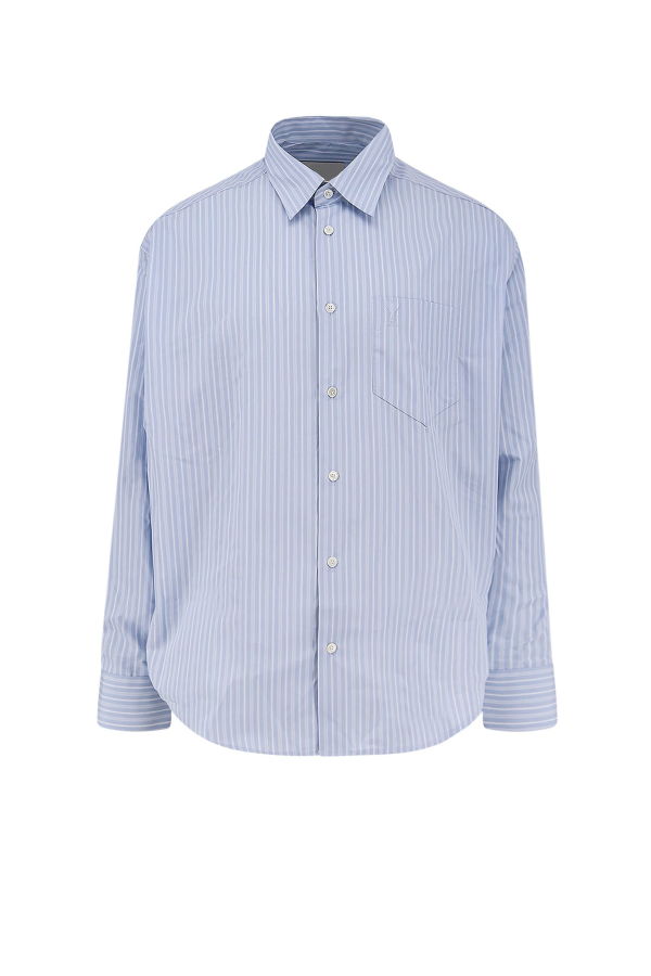 Ami Alexandre Mattiussi Striped Cotton Shirt - Bleu Cachemire/ Blanc