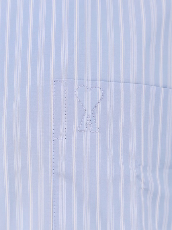 Ami Alexandre Mattiussi Striped Cotton Shirt - Bleu Cachemire/ Blanc