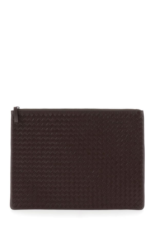 Dragon Diffusion Clutch With Top Zip Closure and Interwoven Leather Design - Brown