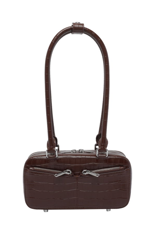 Self-Portrait Mini Croc Leather Shoulder Bag - Brown