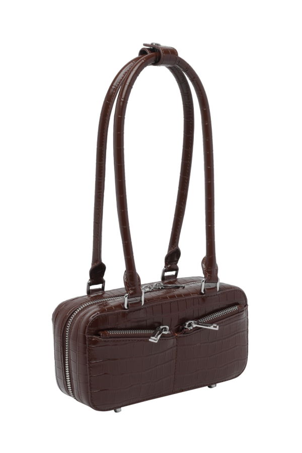 Self-Portrait Mini Croc Leather Shoulder Bag - Brown
