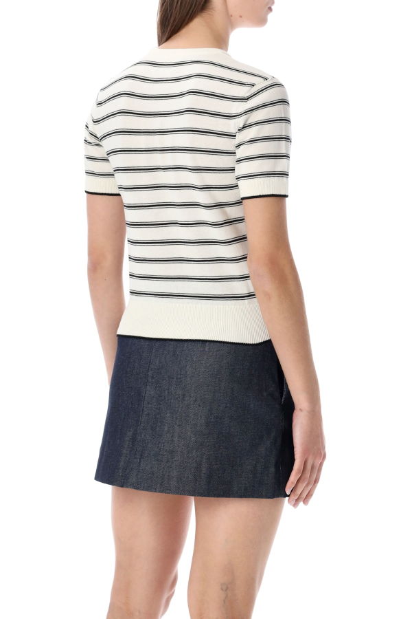A.P.C. Striped Short-Sleeve Knit Sweater - Ecru Black Stripes