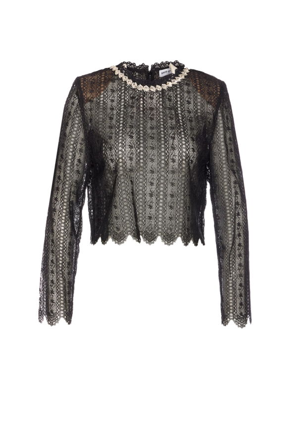 Self-Portrait Organza Lace Top - Black