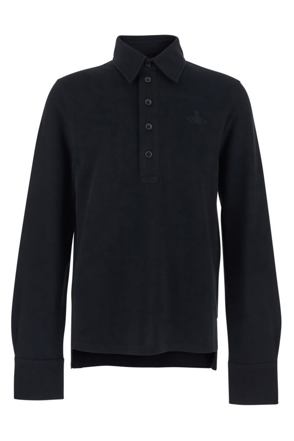 Vivienne Westwood Long-Sleeved Polo Shirt with Tone-on-Tone Logo - Black