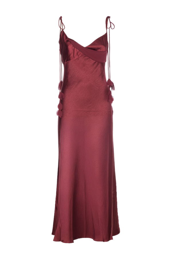 Self-Portrait Satin Flower Midi Dress - Red