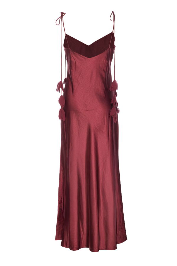 Self-Portrait Satin Flower Midi Dress - Red