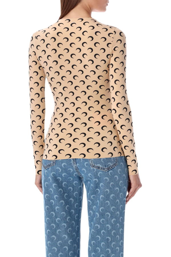 MARINE SERRE Moon Round Neck Second Skin Top - Tan Black Moon