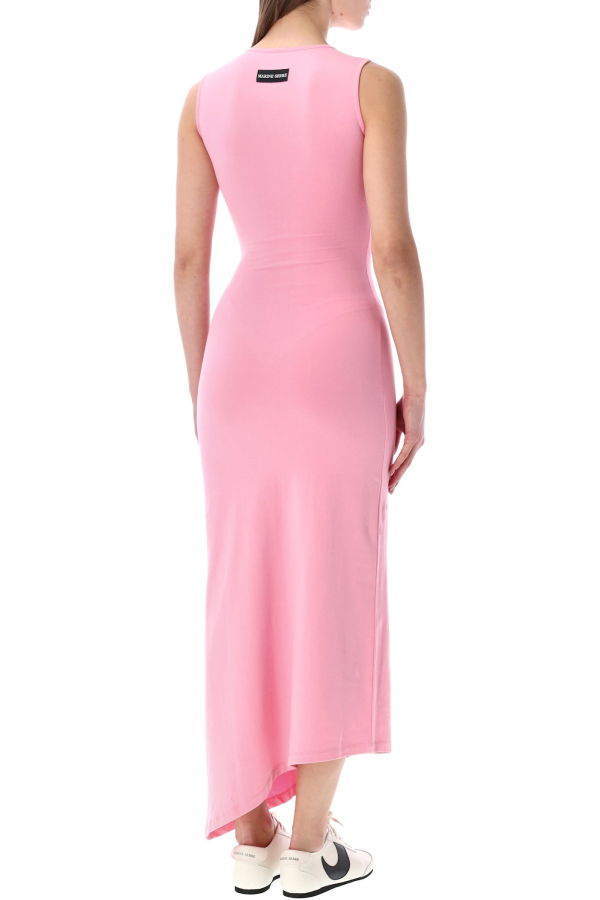 MARINE SERRE Pearl Logo Asymmetrical Long Dress - Pink