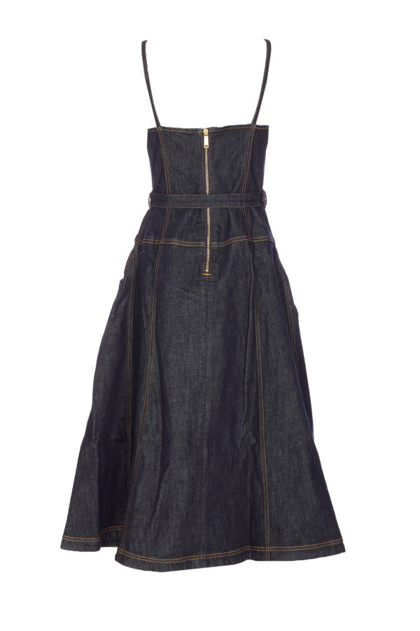Self-Portrait Denim Flared Midi Dress - Blue