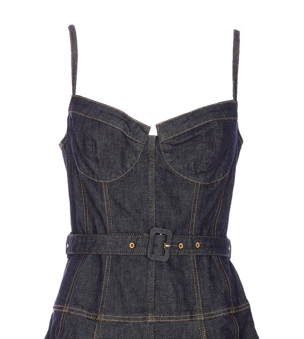 knee length dresses for ladies Self-Portrait - Black Denim Bandeau Midi Dress