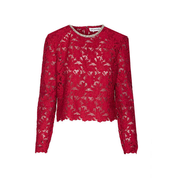 Self-Portrait Lace Crystal Top - Red Self-Portrait Lace Crystal Top - Red
