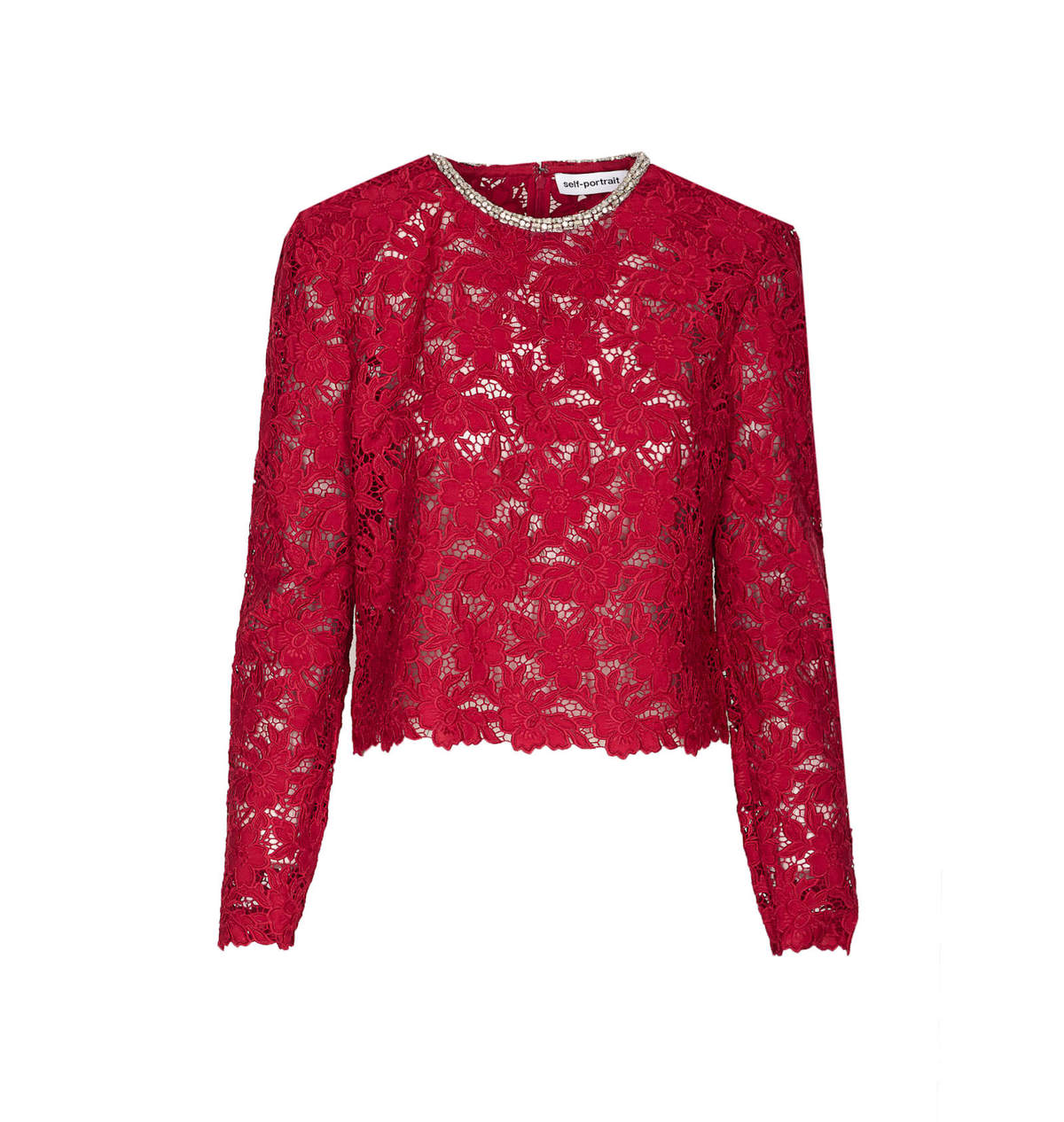 Self-Portrait Lace Crystal Top - Red - Image 1 of 4