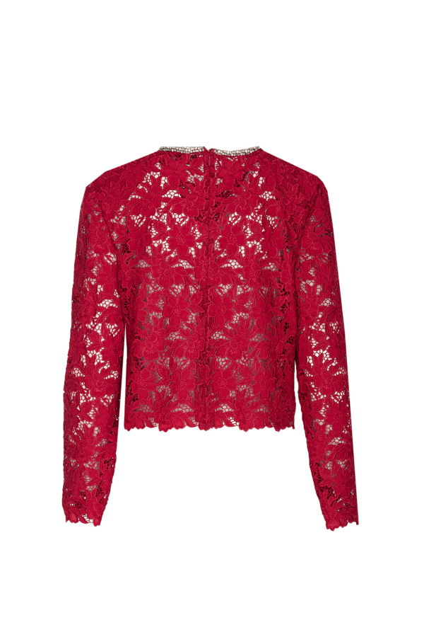 Self-Portrait Lace Crystal Top - Red