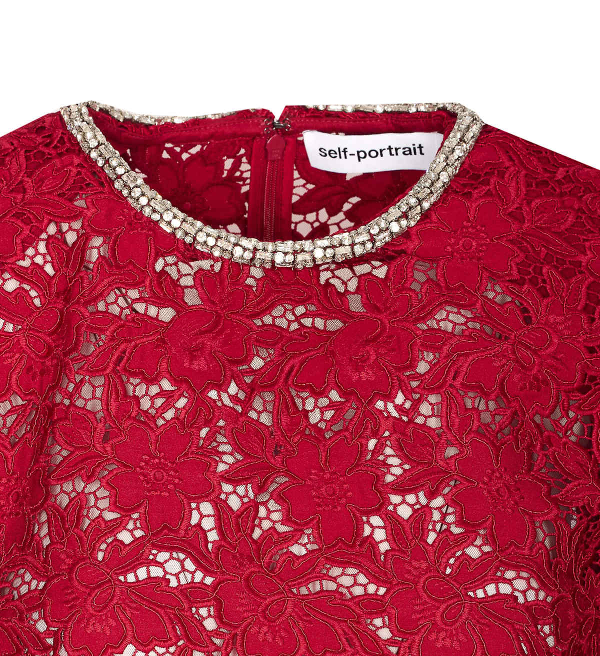 Self-Portrait Lace Crystal Top - Red - Image 4 of 4