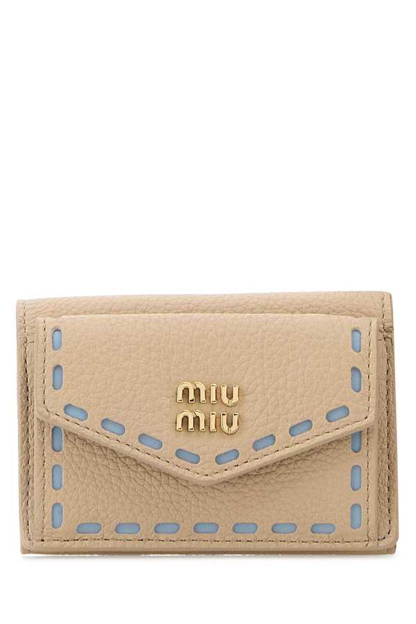 MIU MIU Sand Leather Wallet - Travertino Celeste