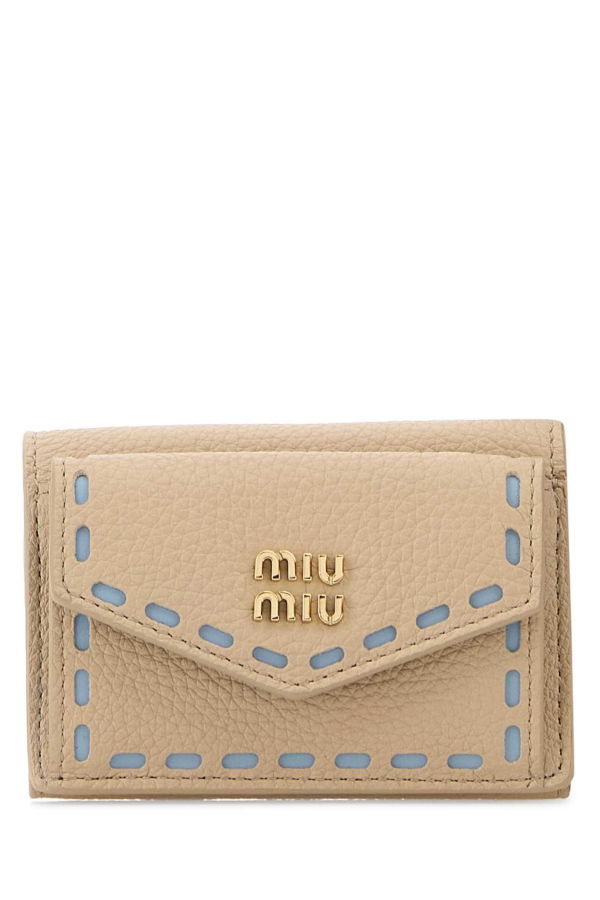 MIU MIU Sand Leather Wallet - Travertino Celeste