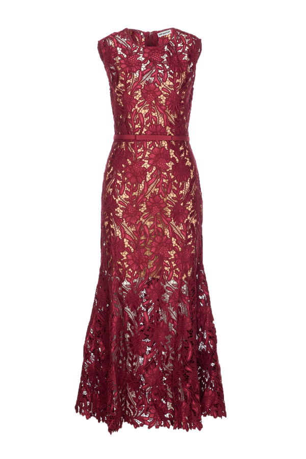 Self-Portrait Guipure Lace Midi Dress - Red