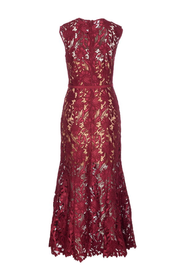 Self-Portrait Guipure Lace Midi Dress - Red