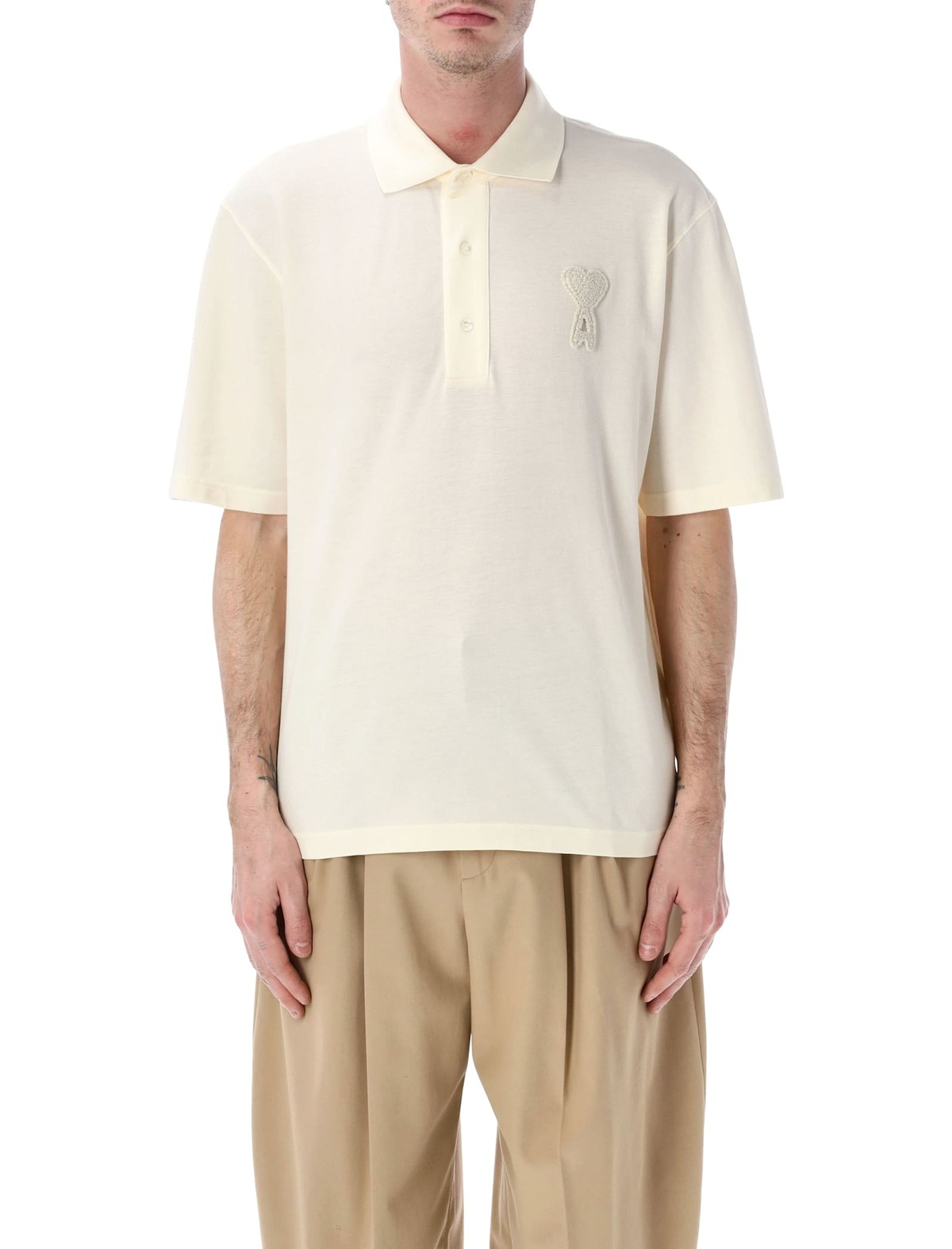Ami Alexandre Mattiussi Ami De Coeur Crochet Polo - Ecru - Image 1 of 3