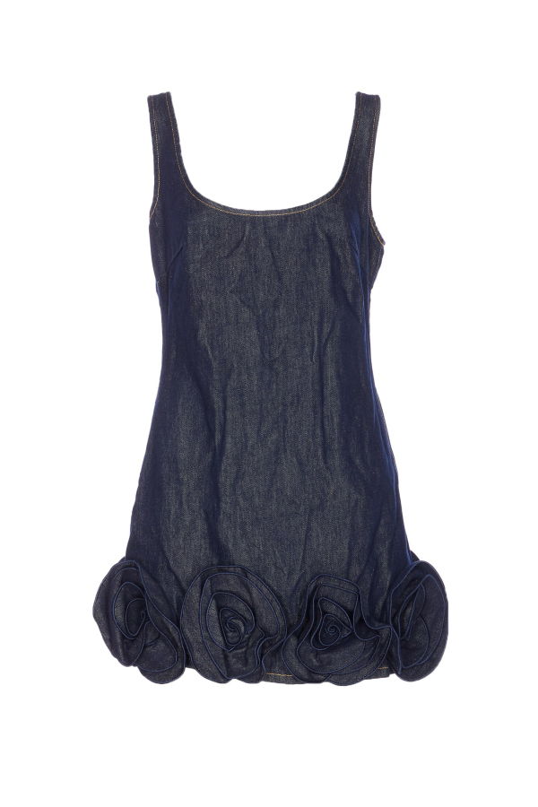 Self-Portrait Indigo Denim 3D Flower Mini Dress - Blue