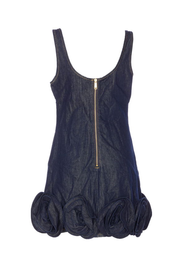 Self-Portrait Indigo Denim 3D Flower Mini Dress - Blue