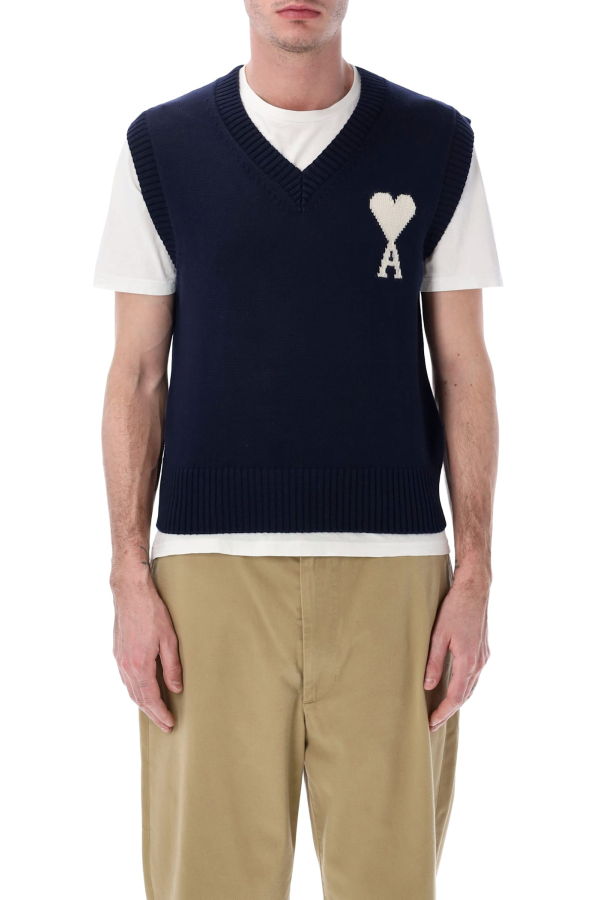 Ami Alexandre Mattiussi Ami Paris Ami De Coeur Knit Vest - Navy