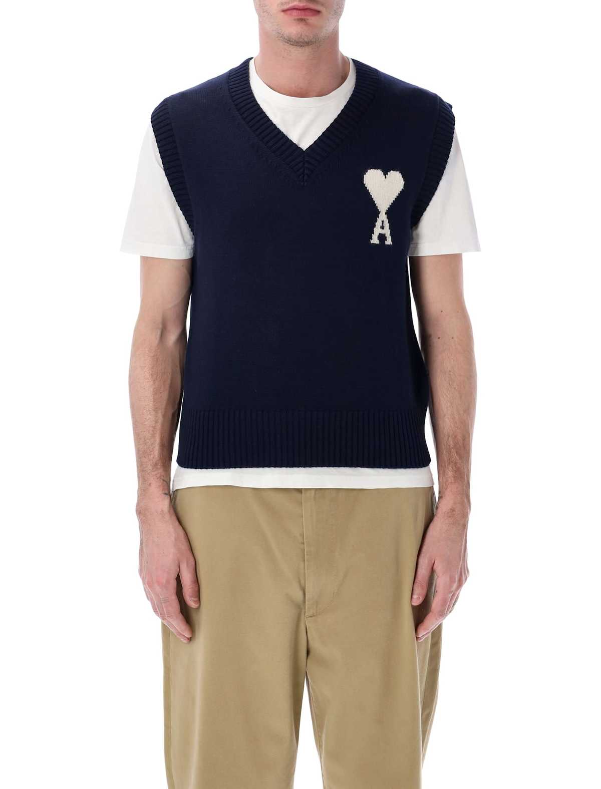 Ami Alexandre Mattiussi Ami Paris Ami De Coeur Knit Vest - Navy - Image 1 of 3