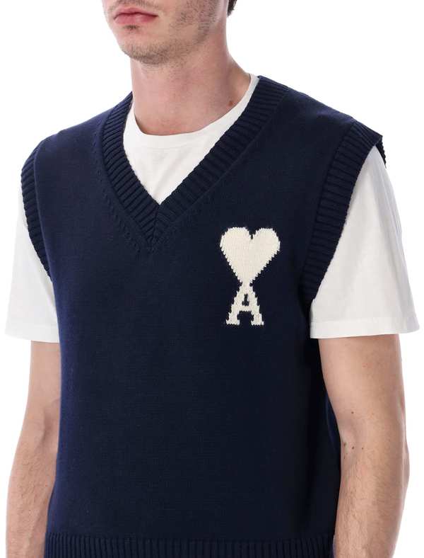Ami Alexandre Mattiussi Ami Paris Ami De Coeur Knit Vest - Navy