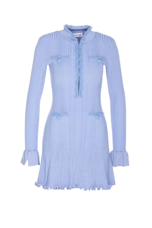 Self-Portrait Pearl Trim Knit Dress - Blue