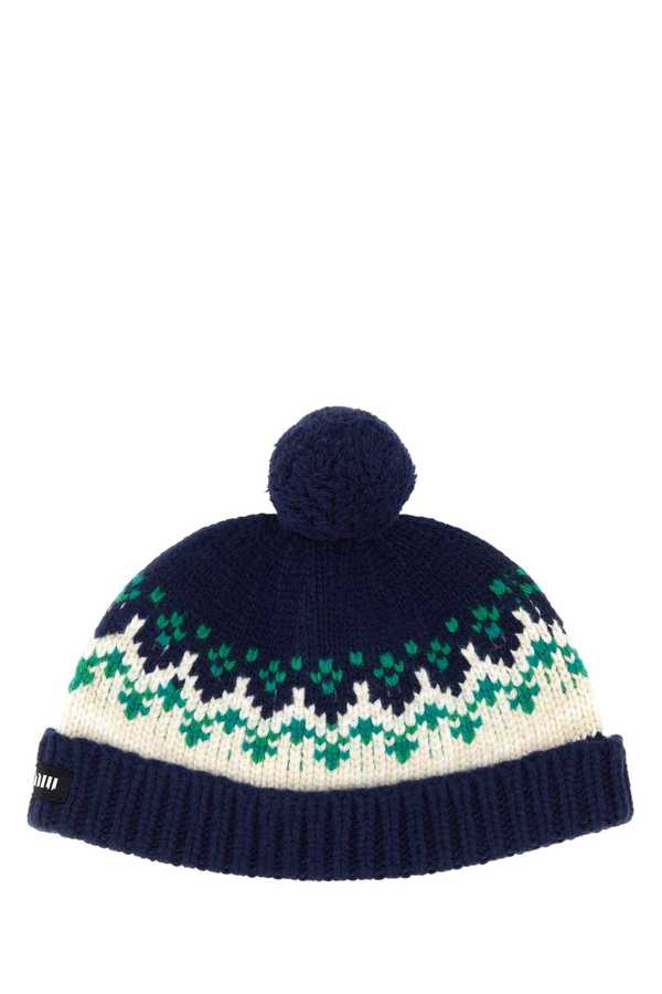 MIU MIU Embroidered Wool Beanie Hat - Navy