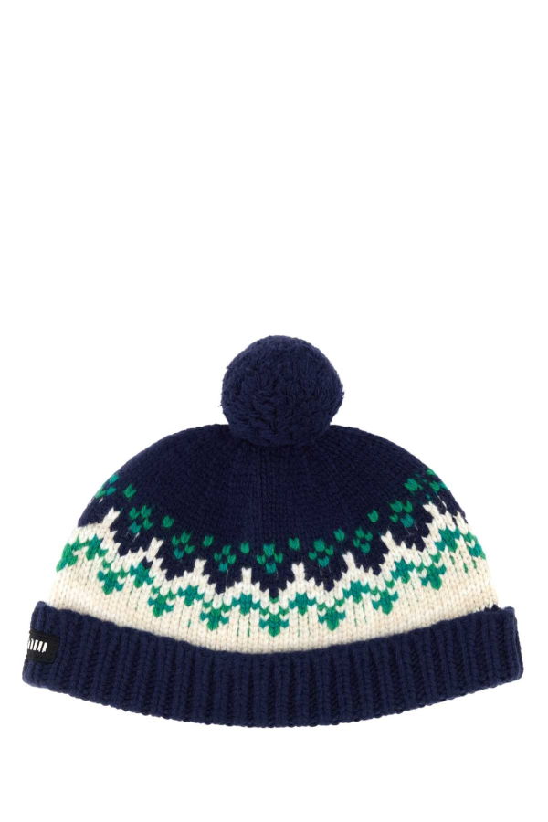 MIU MIU Embroidered Wool Beanie Hat - Navy