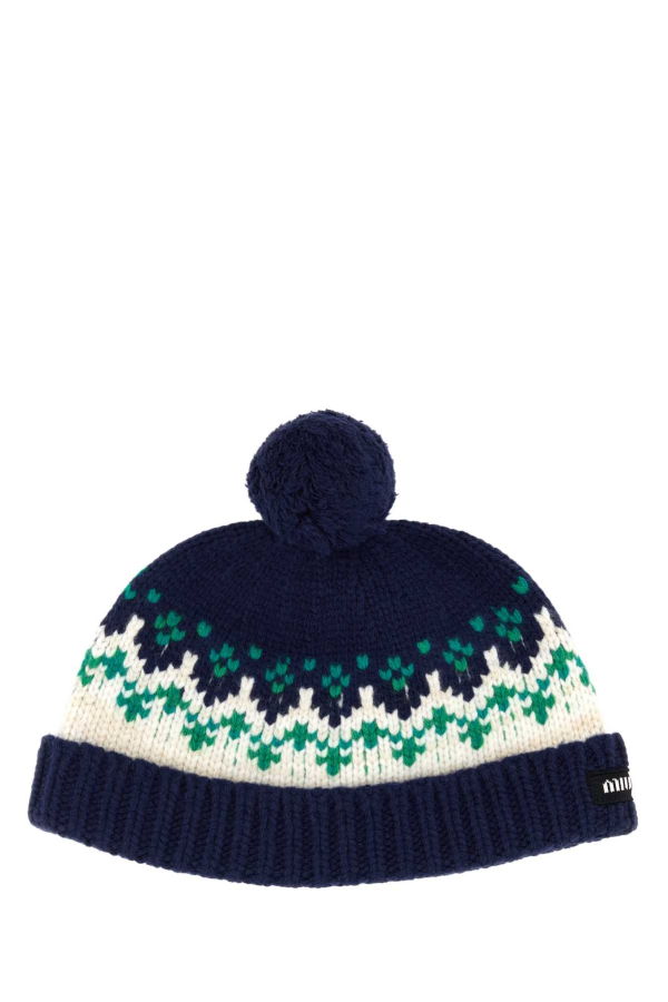 MIU MIU Embroidered Wool Beanie Hat - Navy