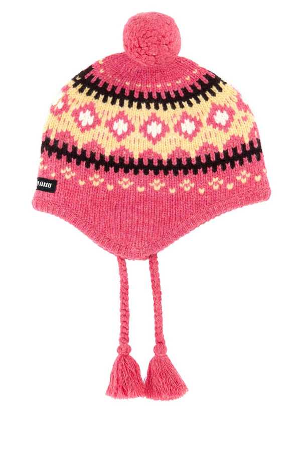 MIU MIU Embroidered Wool Beanie Hat - Rosa