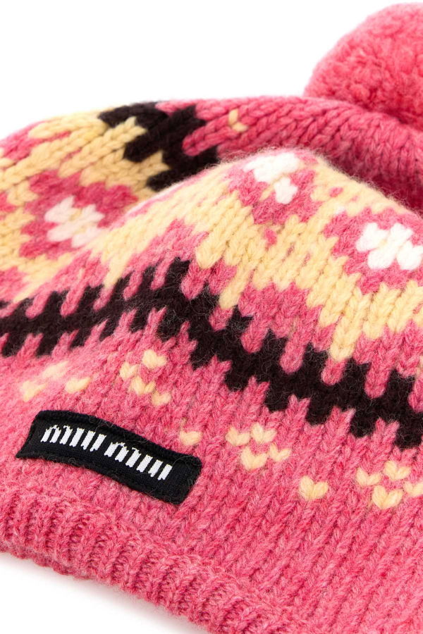 MIU MIU Embroidered Wool Beanie Hat - Rosa