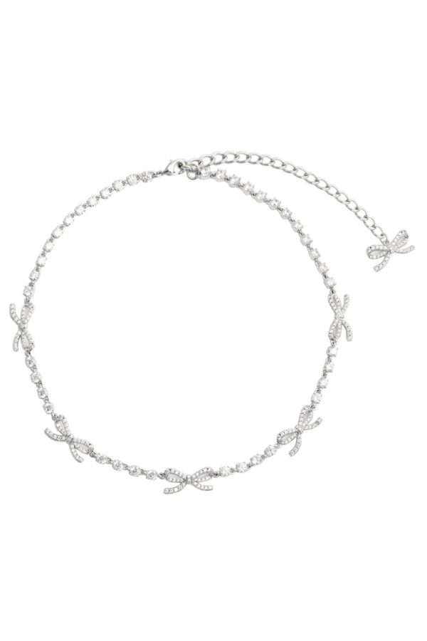Self-Portrait Crystal Bow Necklace - Silver
